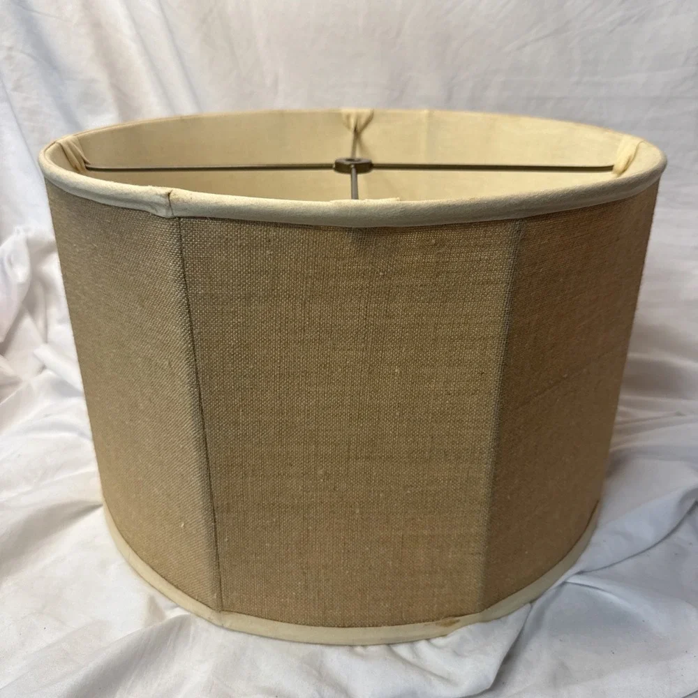 Vintage Drum Lampshade Jute Tan Fabric Spider Fitter Large Table Burlap Natural